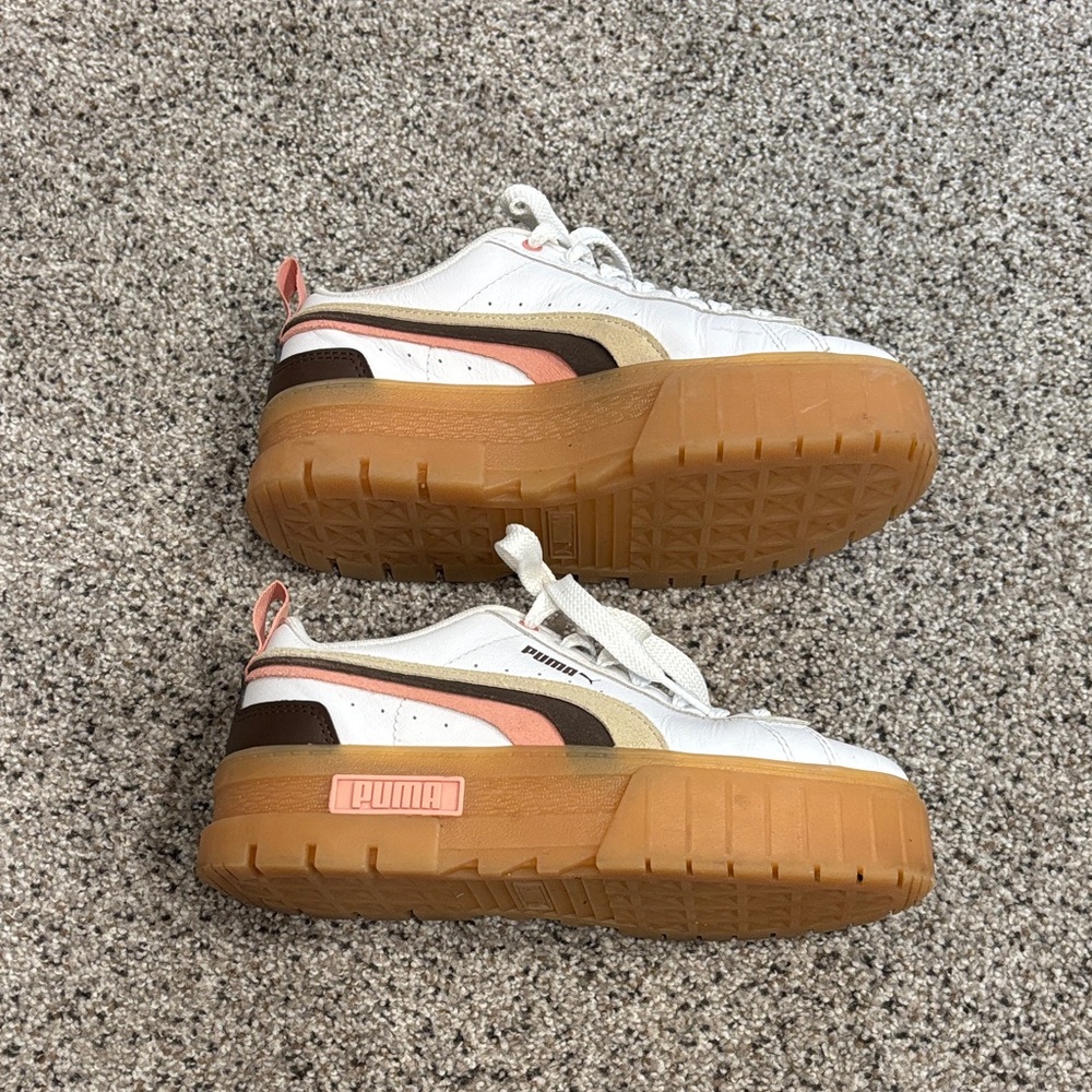 Puma White and Brown Platform Sneakers - Picture 3 of 5